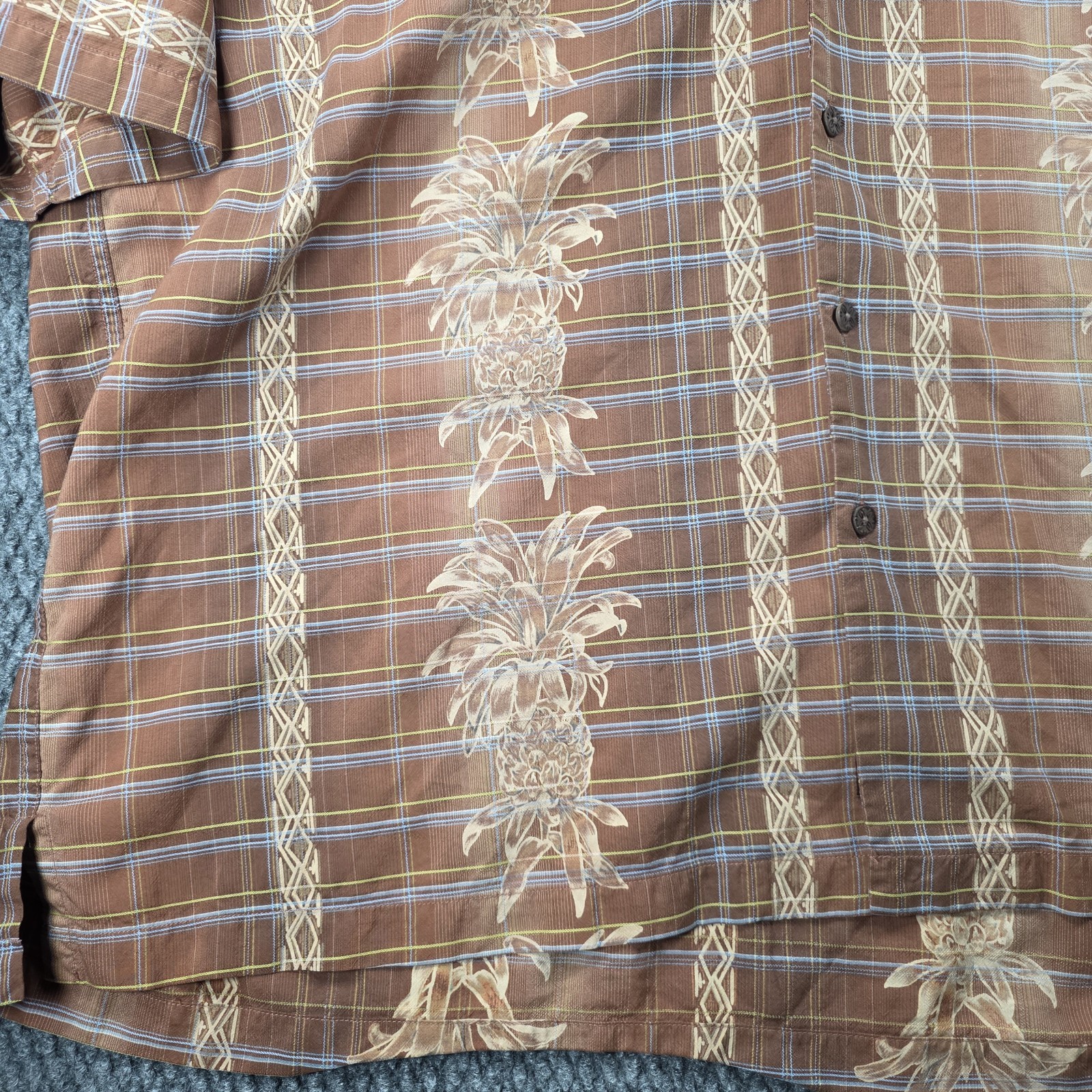Vintage Tommy Bahama 100% Silk Aloha Shirt Mens XXL Brown Hawaiian Pineapple 90s