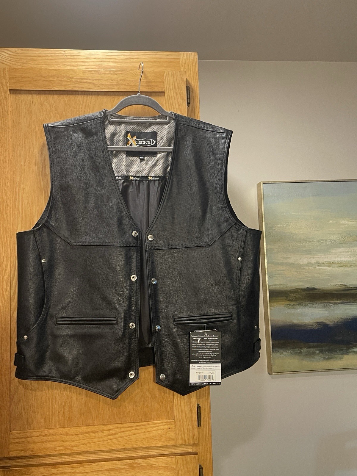 Xelement XS1927 Road King black leather vest for Men 2XL