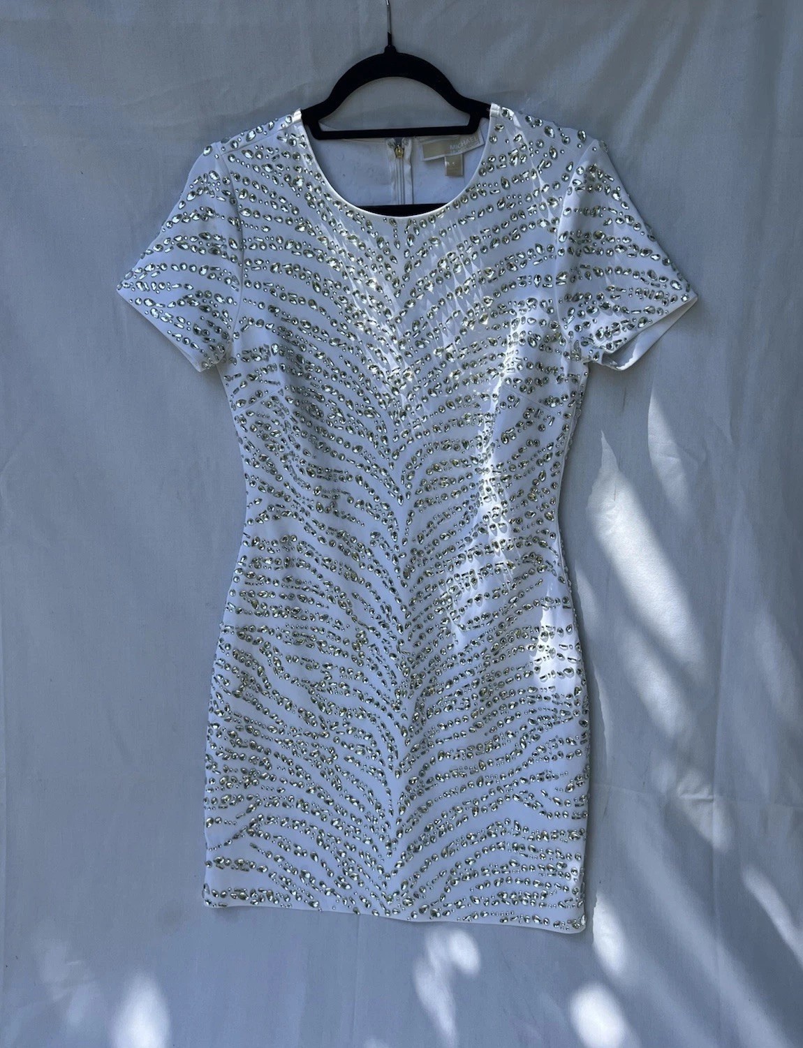 Michael Kors White Silver Rhinestone Sheath Dress Short Sleeve New With Tags S