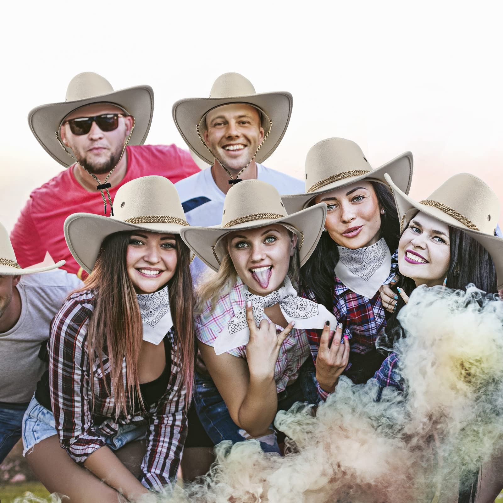 12 Pieces Cowboy Hats and Bandanas Bulk Cowboy Cowgirl Hats Costume Party for
