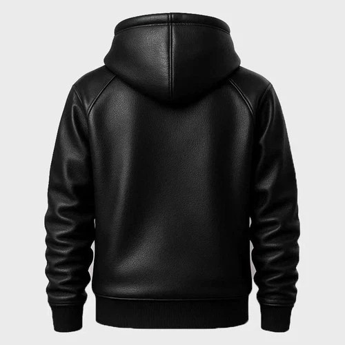 Men’s Black Premium Leather Hoodie Genuine Handmade Lambskin Leather Jacket