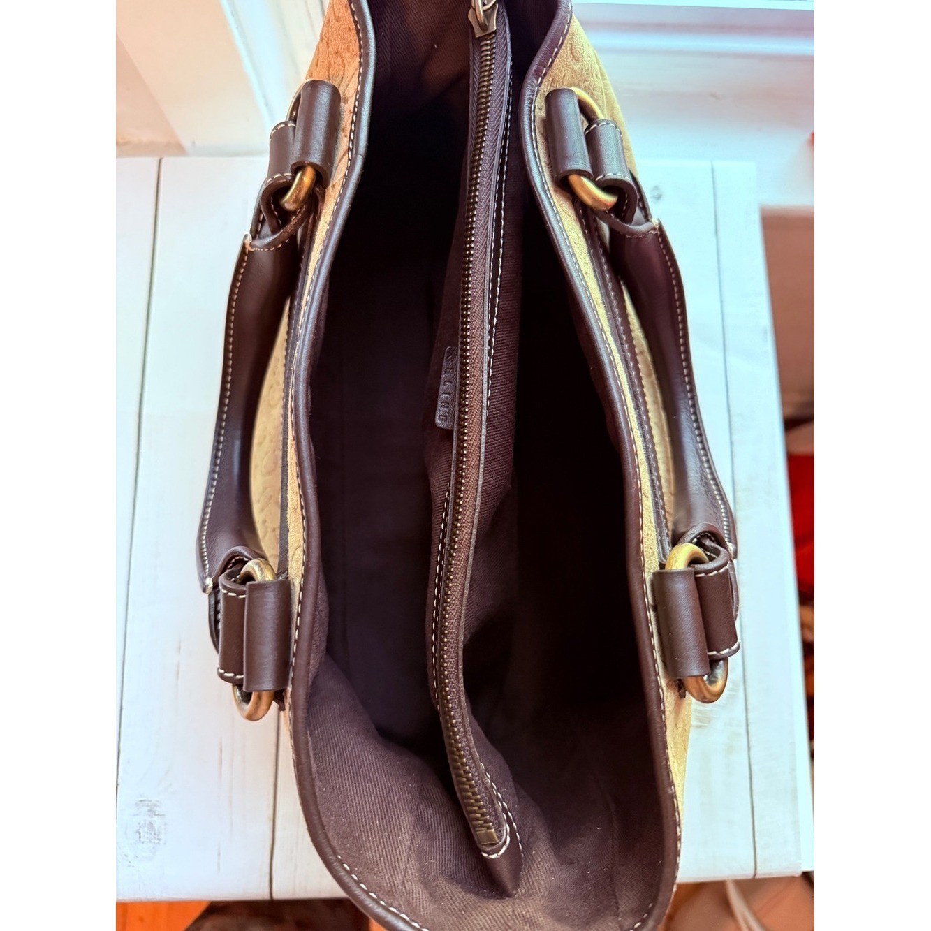 Celine | Vintage Boogie Bag in Tan C Macadam Embossed Suede
