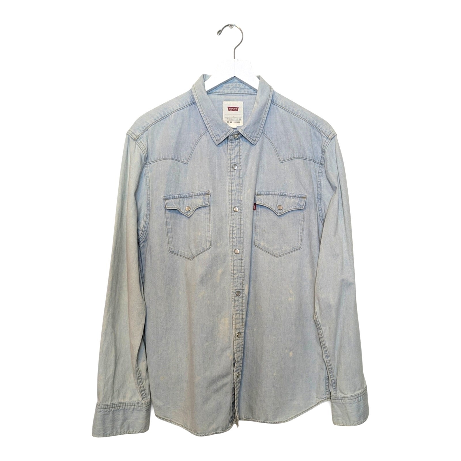 LEVI’S Barstow Pearl Snap Western Work Shirt Bleach Wash Style 3LYLW2262 – L