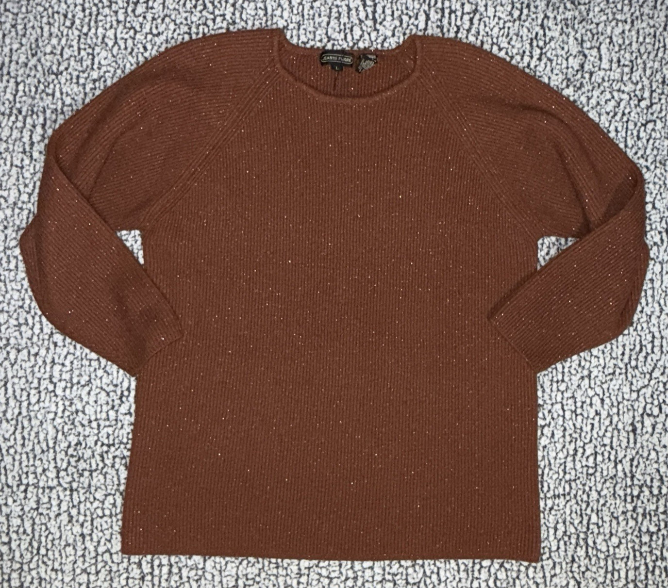 Vintage Jeanne Pierre Wool Blend Sweater Sz L Brown Sparkle Cottagecore 80s 90s