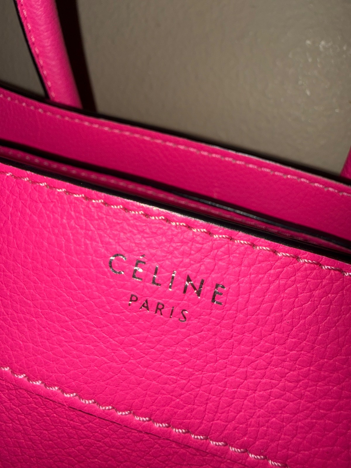 Celine Micro Luggage Tote Bag Pink Drummed Leather Top Handle (small phantom)