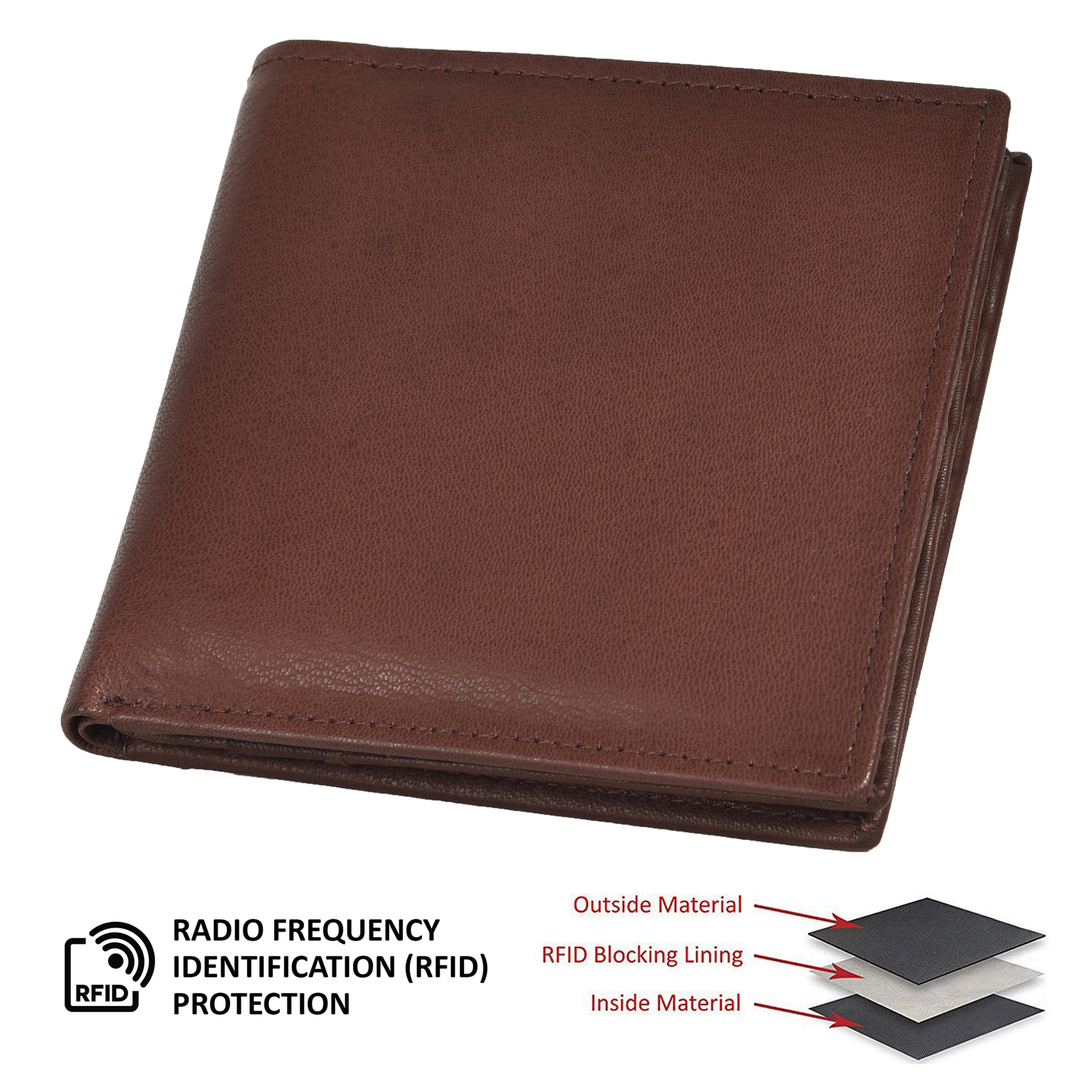 Leatherboss Genuine Leather Men Hipster Wide Middle flap Wallet, Dark Brown