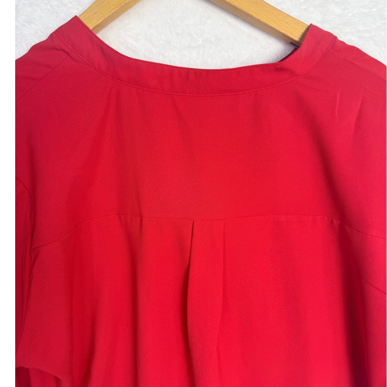 Red Short Sleeve Split V-Neck Blouse XXL High-Low Hem Casual Top NWOT