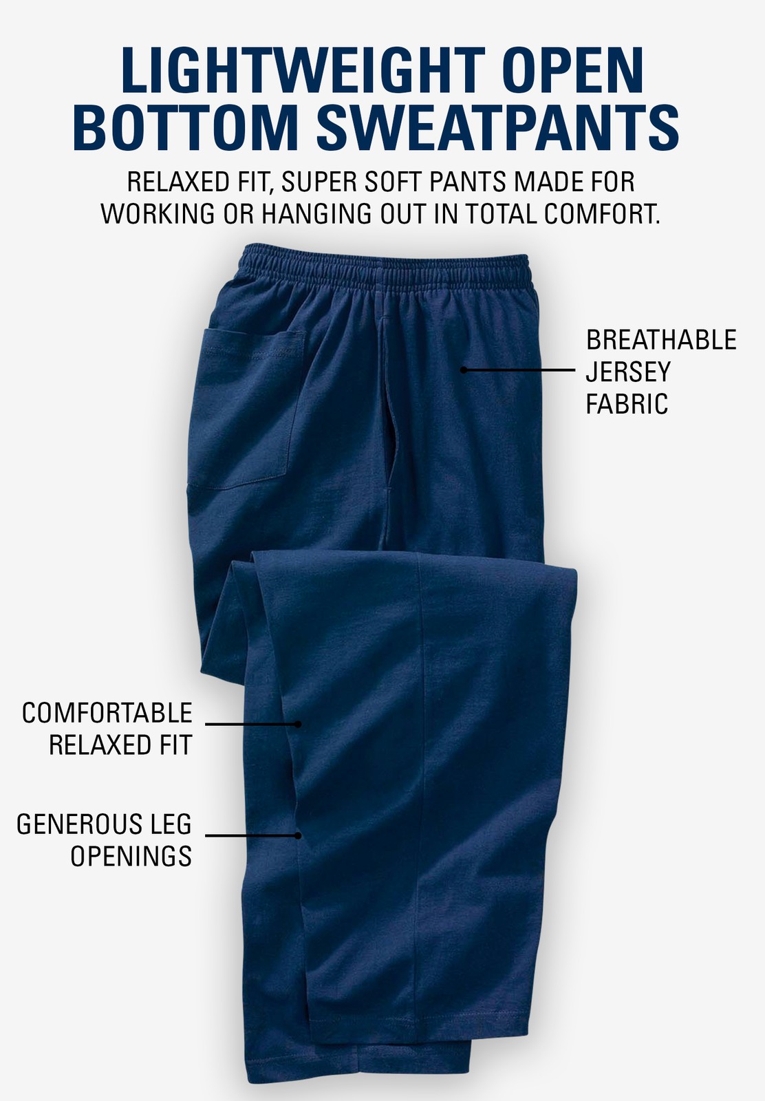 KingSize Lightweight Jersey Open Bottom Sweatpants