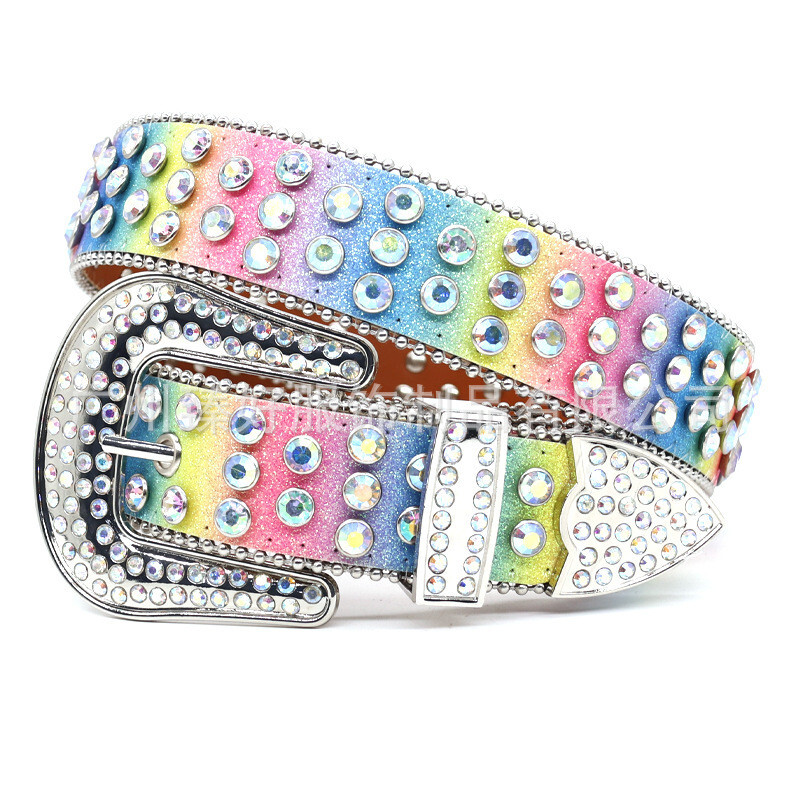 Western Rhinestone Belt for Women Men Rivet Studded Y2K Bling Leather Belts
