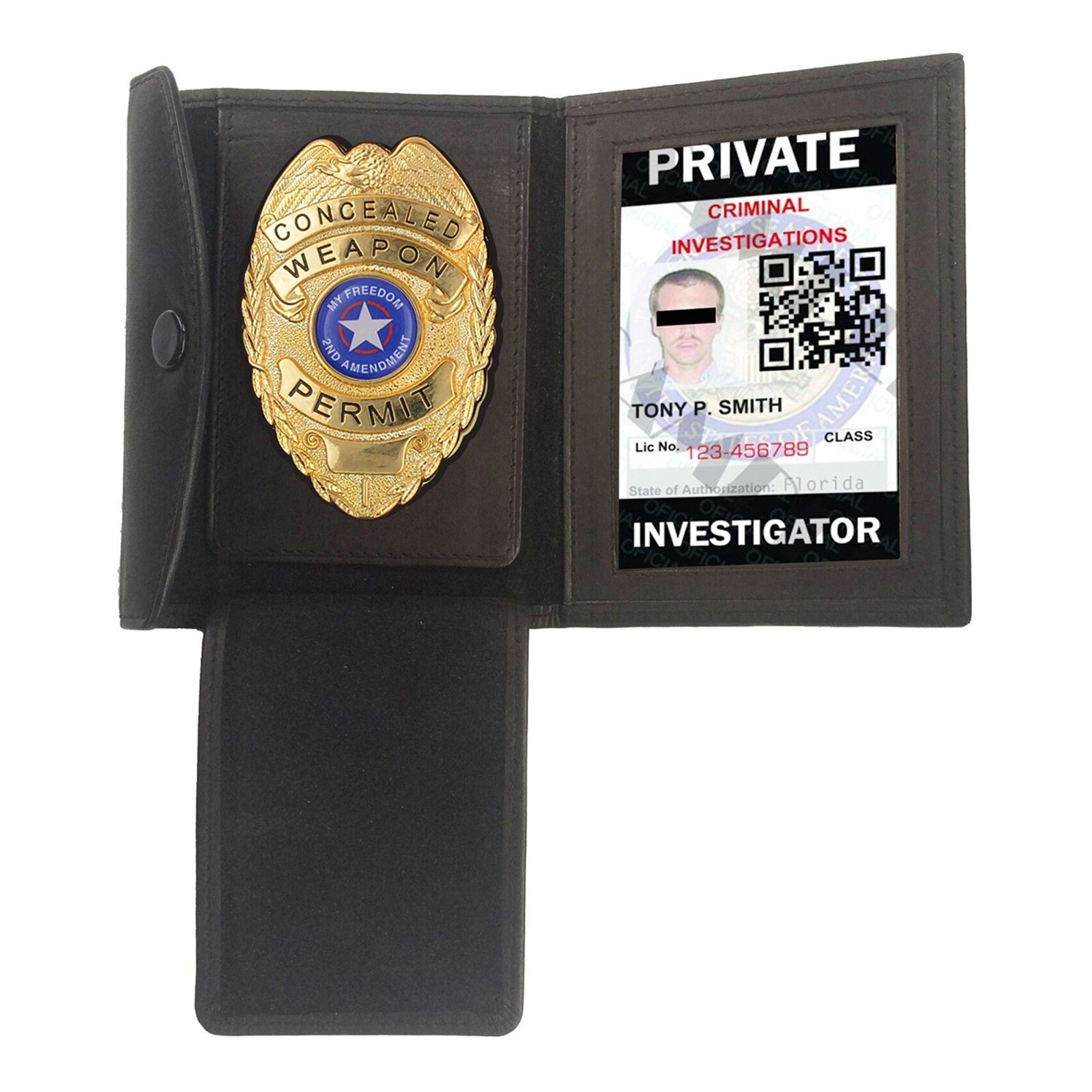 ID Badge Black Bifold Stylish Wallet,Concealed Carry Weapon IDCase for Men Women