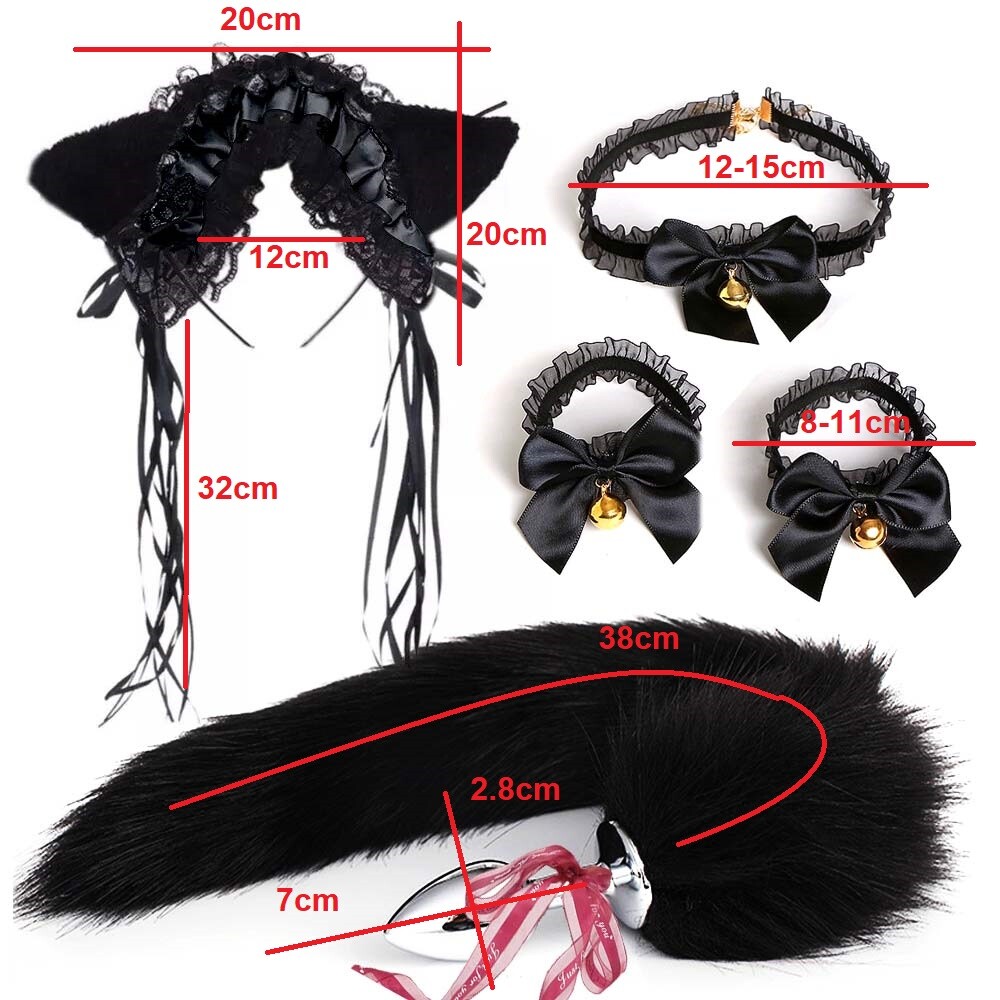 USA 4pc Set Foxtail Butt Wolftail Cat Ear Collar Tail Cute Cosplay Fantasy Anime