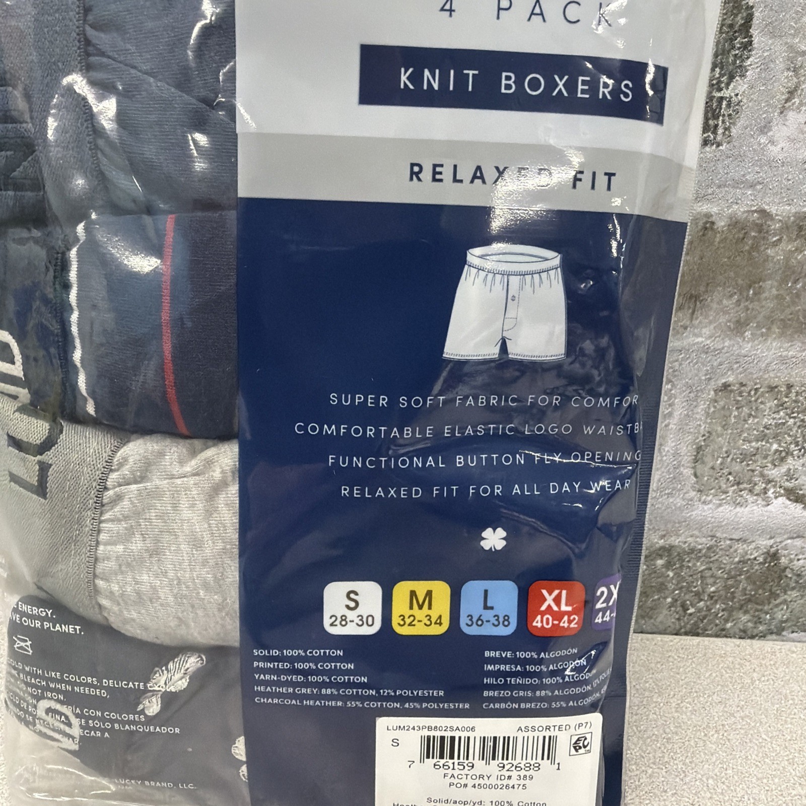 NWT Lucky Brand Small Men’s 4pk. Stretch Boxer Briefs Assorted Navy & Gray