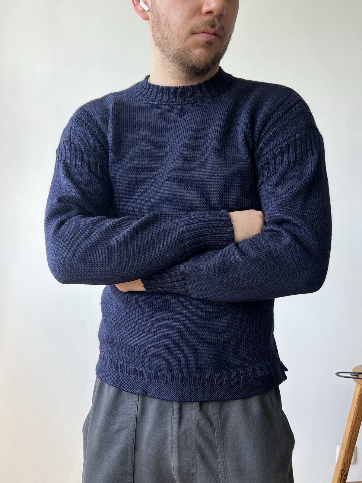 Le Tricoteur Guernsey Jumper Style Small Navy Pure British Wool Fisherman