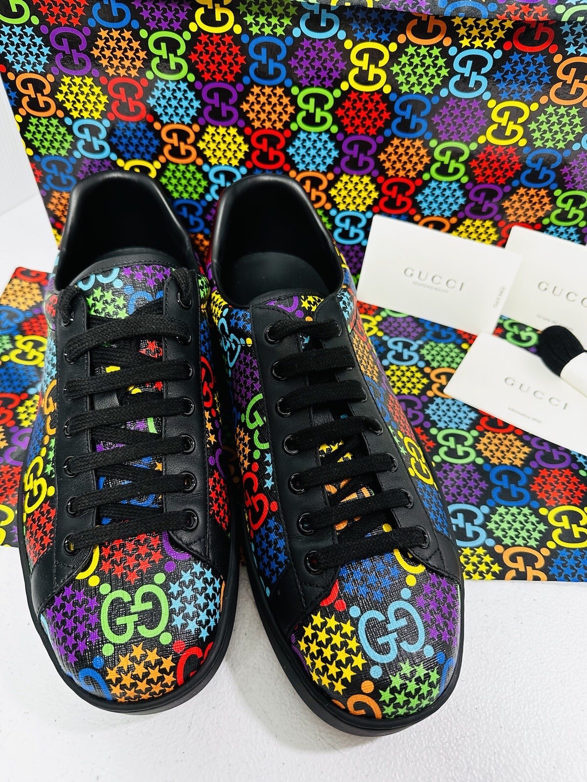Gucci Psychedelic Ace GG Monogram Men’s Sneakers Multi Color Size 9.5