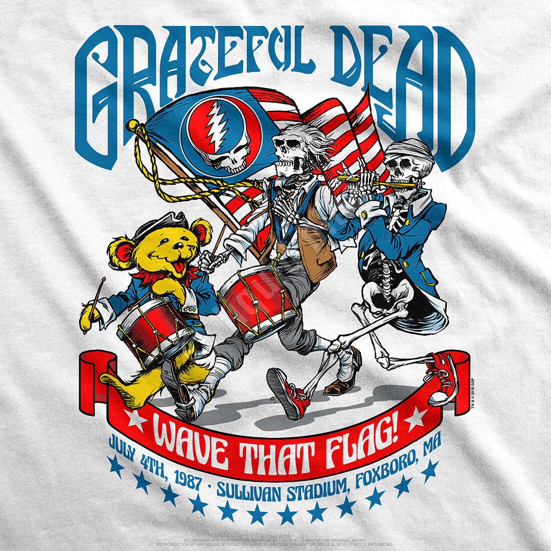 GRATEFUL DEAD-4TH OF JULY-1987-Foxboro, MA-WAVE THAT FLAG-T-SHIRT S-M-L-XL-2X-5X