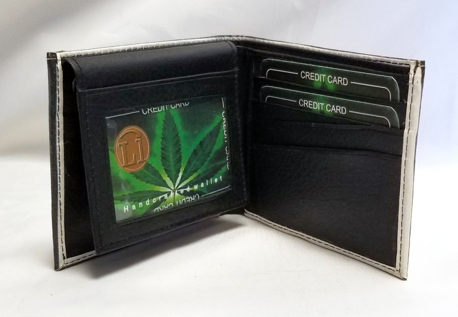 Marijuana Pot Leaf Printed Wallet Handcrafted Bifold Men’s Vegan Leather