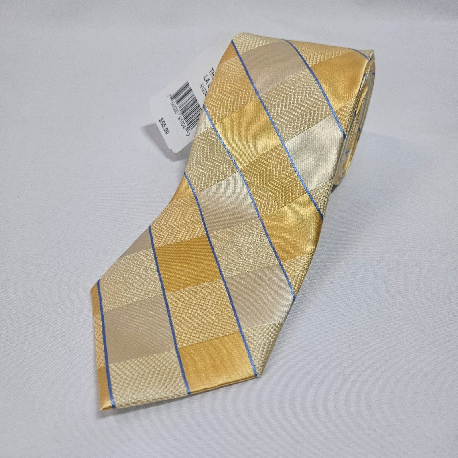 NEW Michael Kors Mens Tie Yellow Beige Blue Plaid Silk 100% Luxury 3.25″x59″