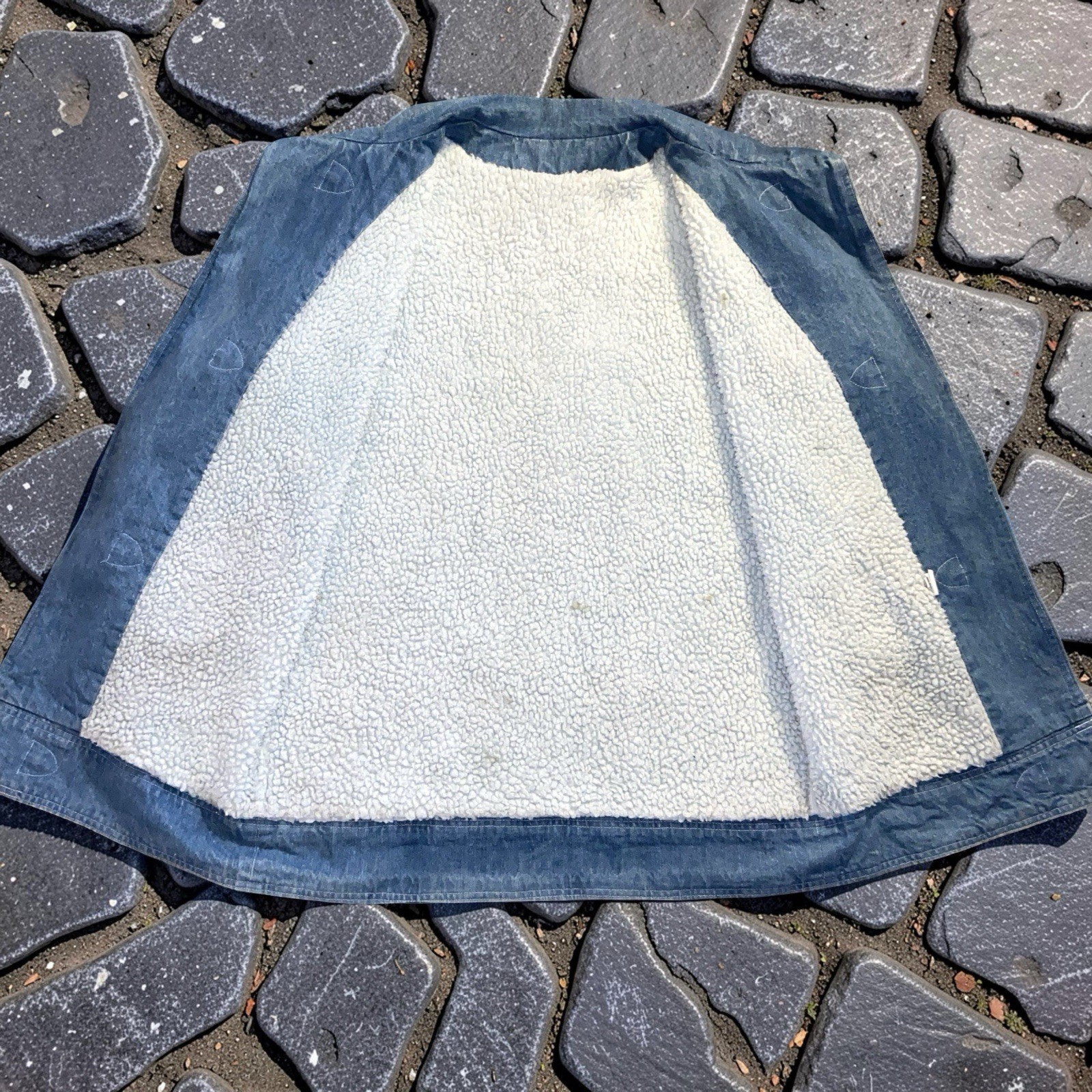 Vintage 90s Denim Duffle Coat Toggle Jacket Sherpa Lined Size M Made in USA