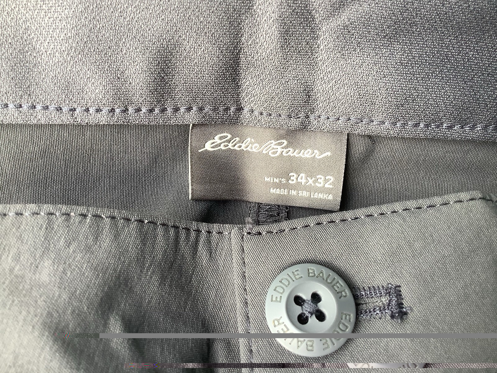 New Eddie Bauer Tech Pant With Storm Repel, UPF 50+, Secure Pocket. Grey, 34×32