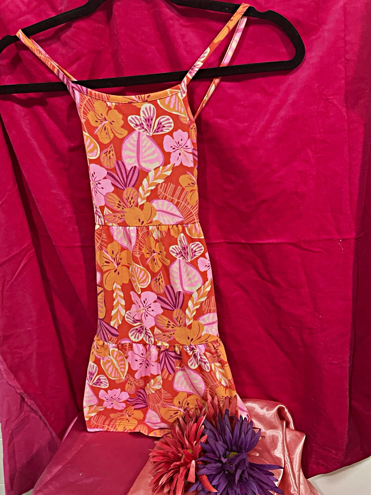 Cat & Jack Girls Floral Knit Sundress S (6/6X) Orange Pink Purple Knee Length