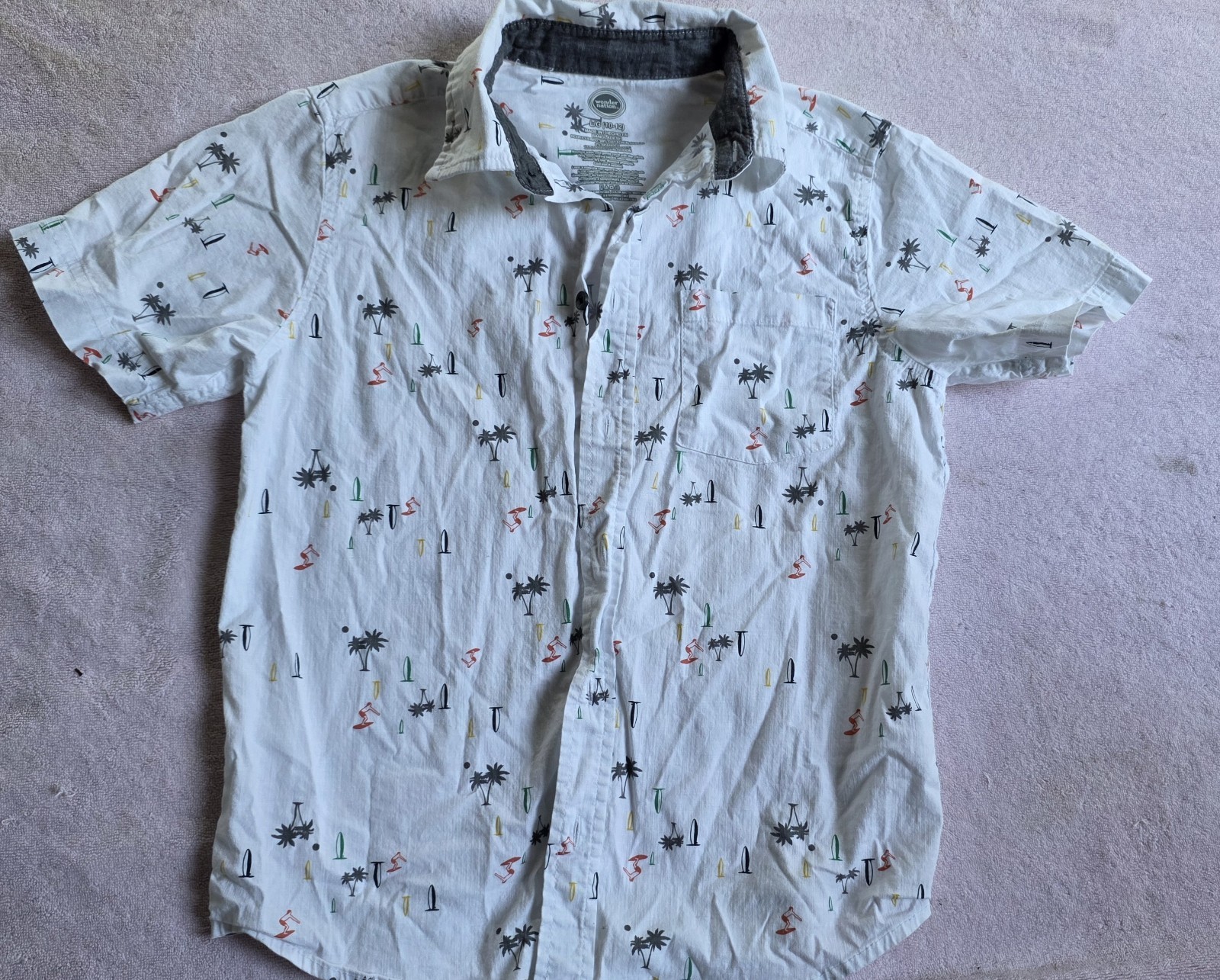 Wonder Nation Boy’s White Short Sleeve Button Up Shirt Size L 10/12 Husky