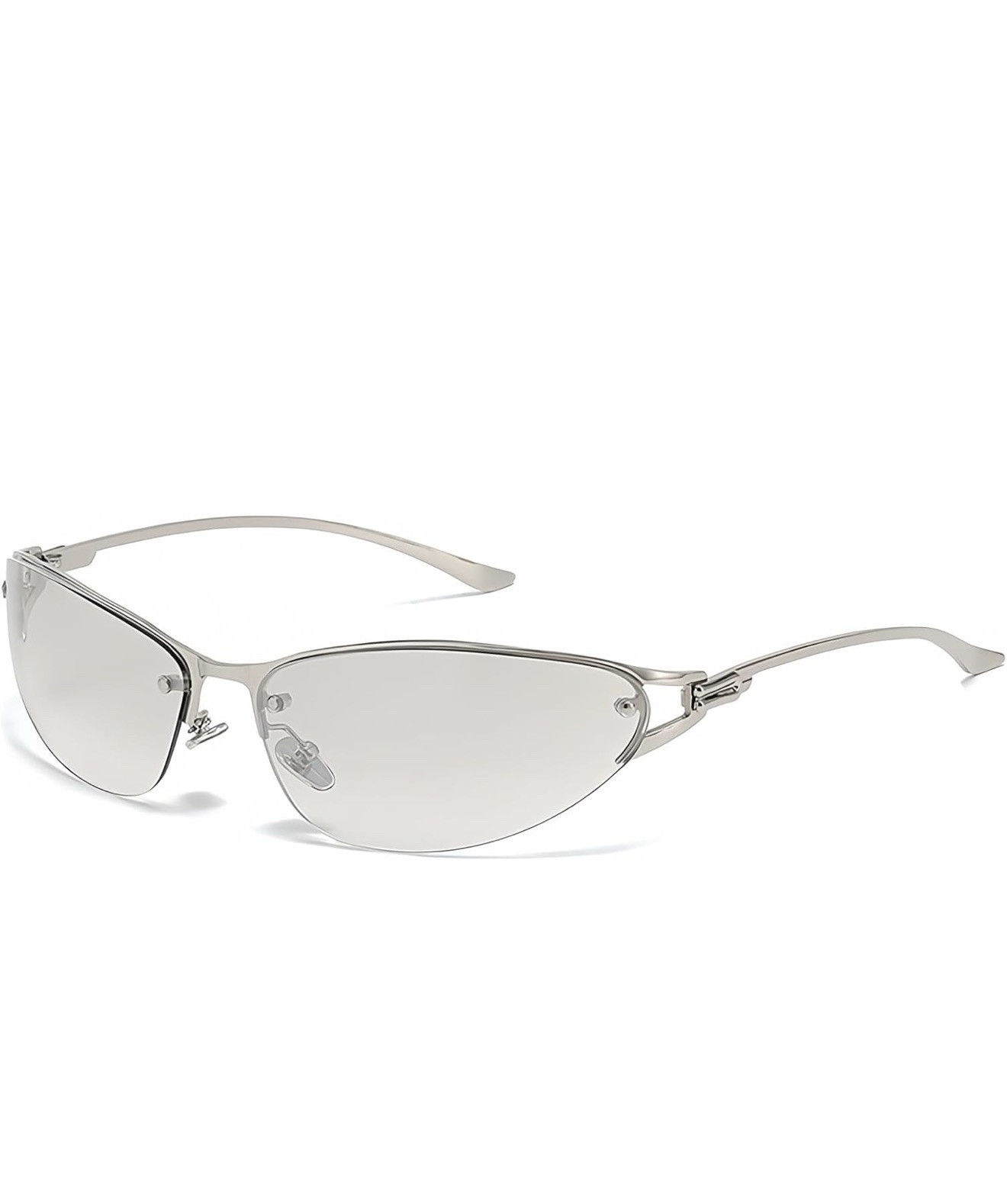 Auralice Rimless Sunglasses Silver Metal Frame Gray Tinted Plastic Lenses
