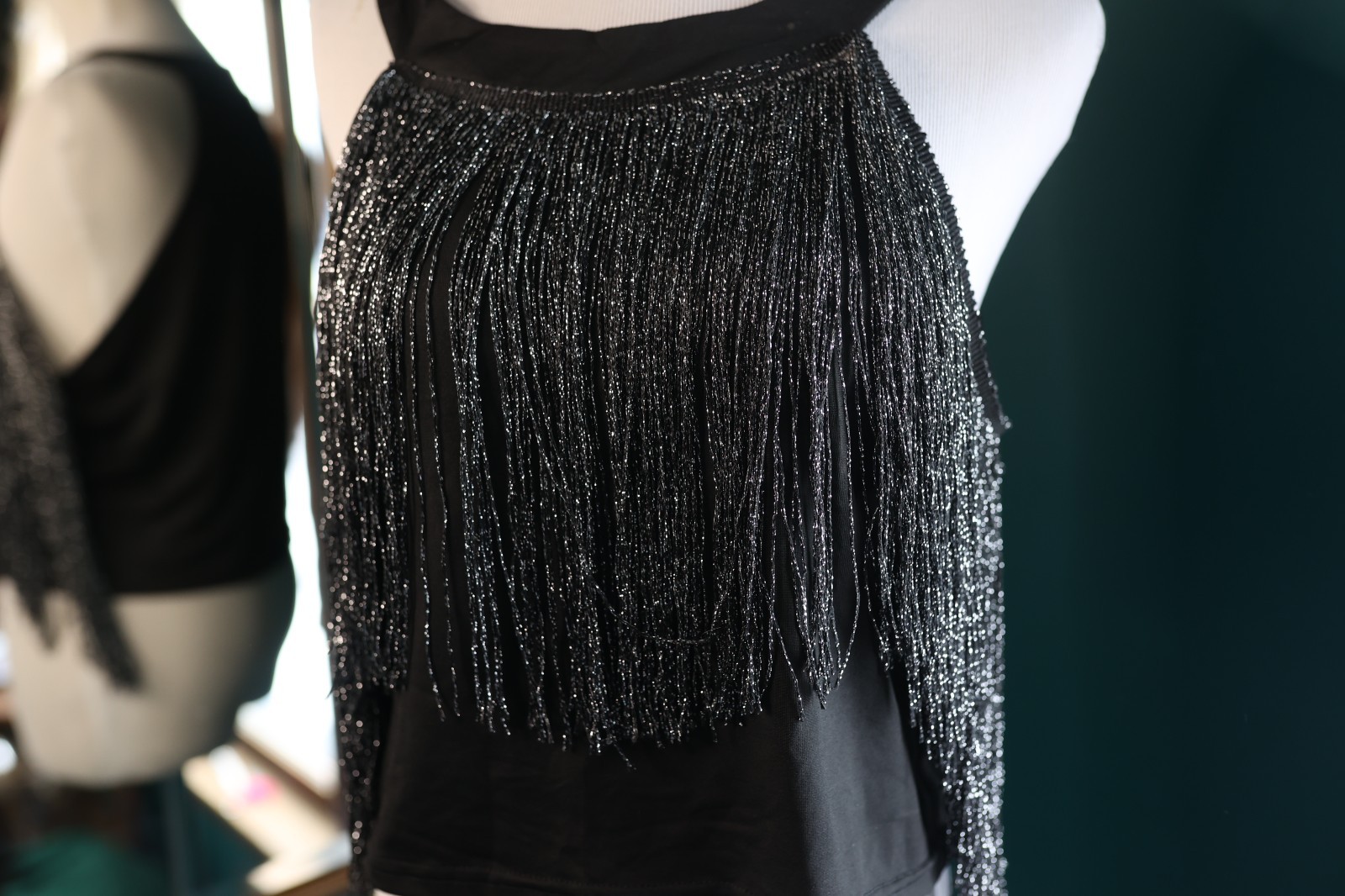 Fringe Tassel Trim Glitter Crop Top Sleeveless Halter Neck Cowgirl Festival XL