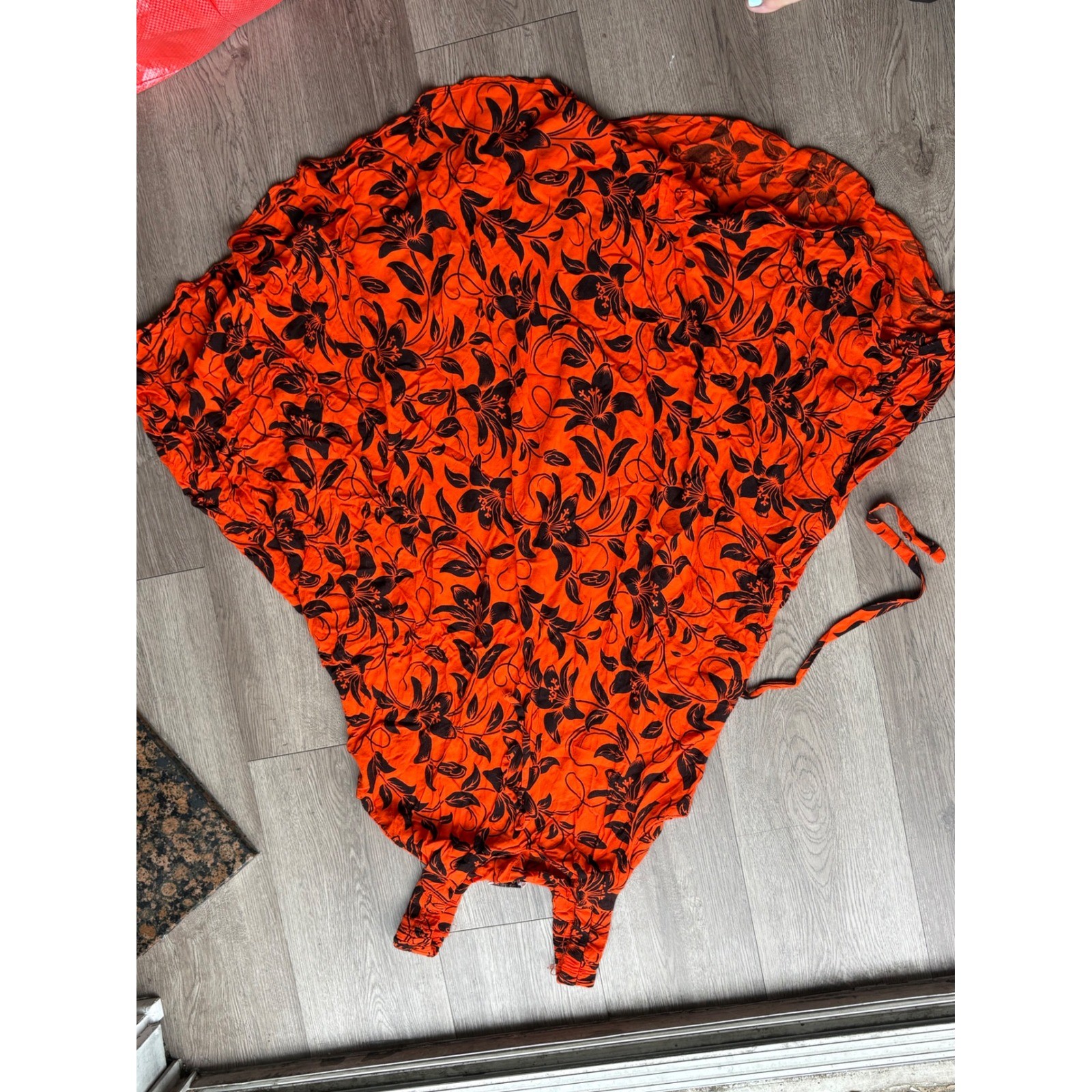 Raja Batik Orange Black Floral Rayon Sleeveless Mini Dress Made in Indonesia