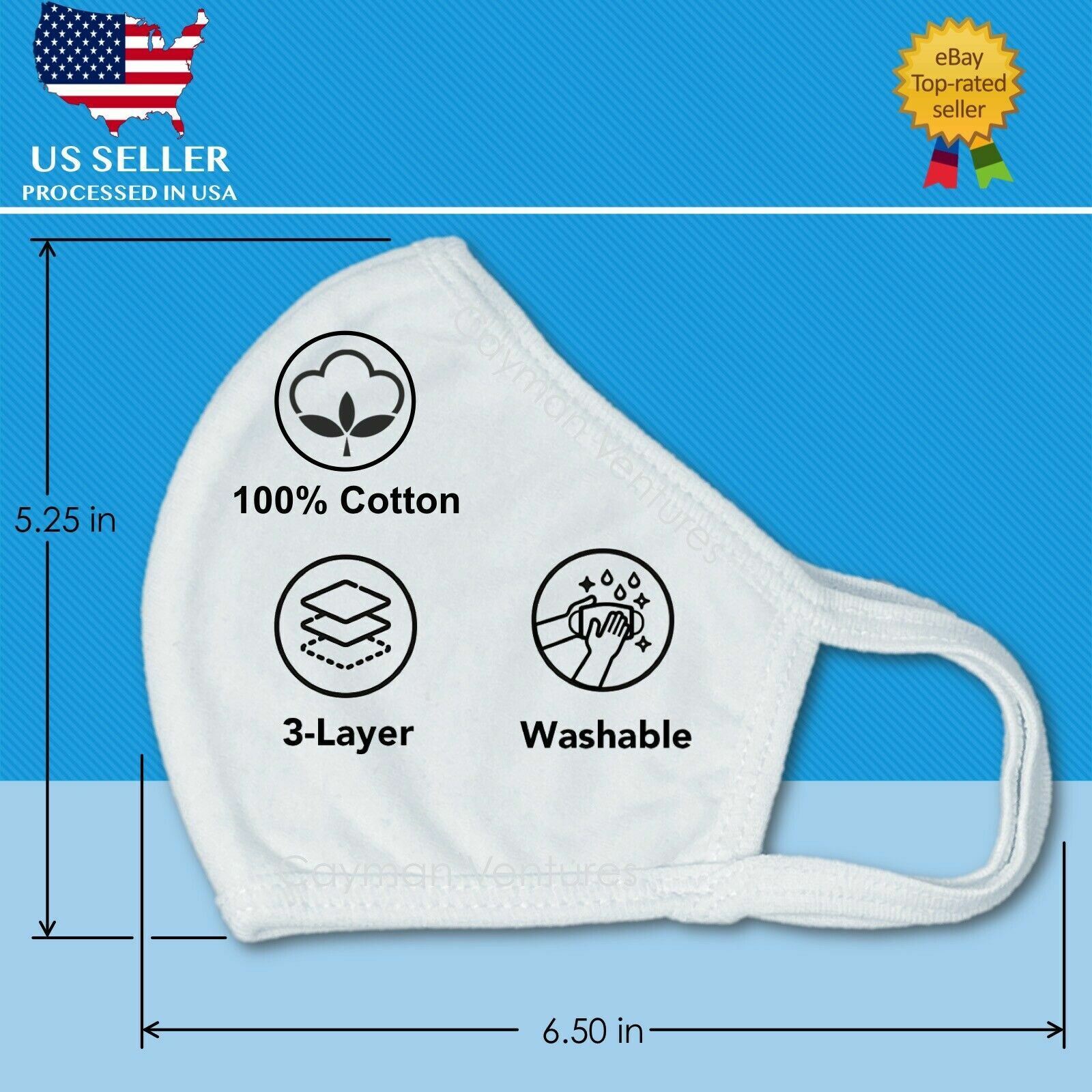 (5 Pack) Reusable Washable Soft 100% Cotton Face Mask Cover Adult (White)