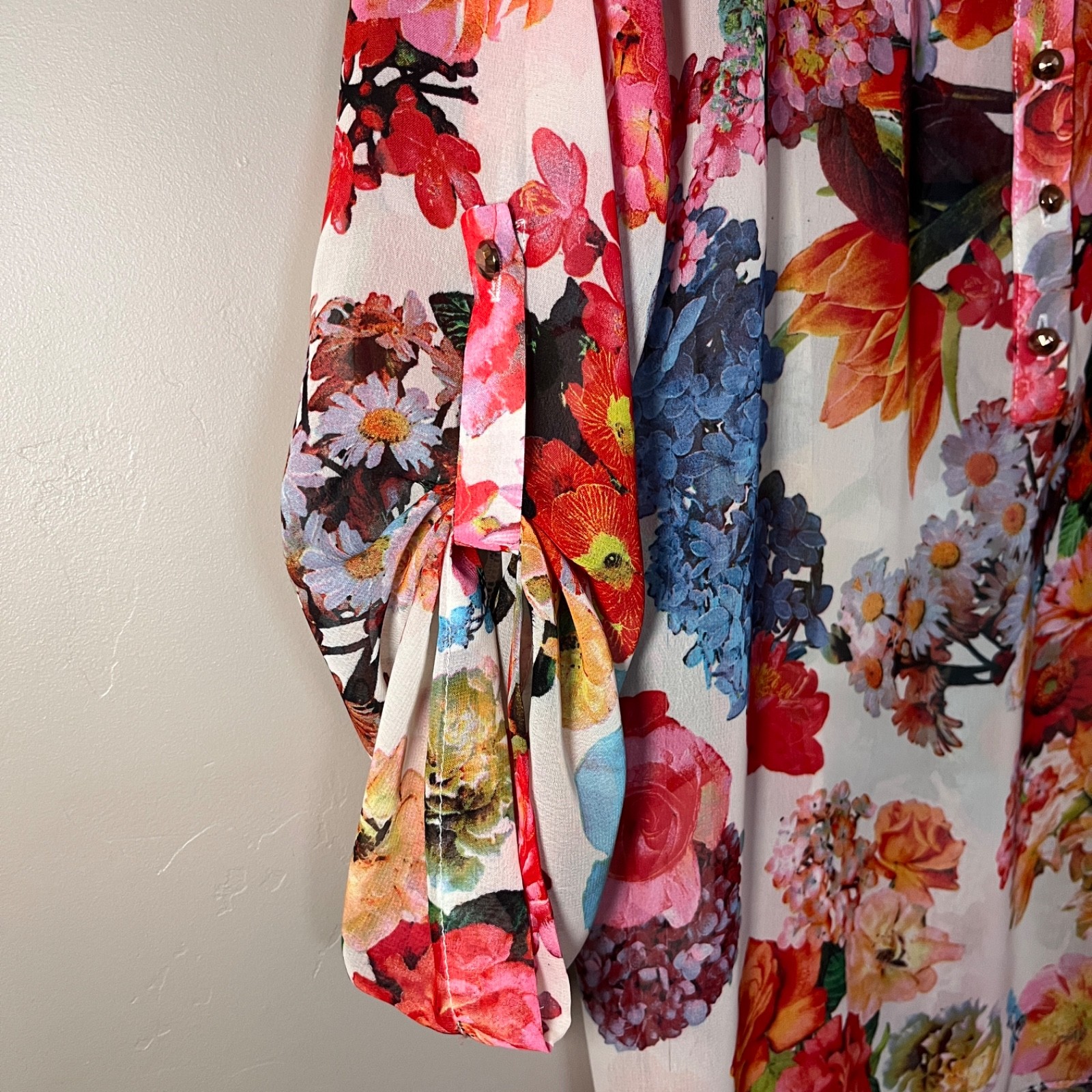 90’s Joseph Ribkoff 3/4 Button Up Sheer Floral Womens Blouse, size 6