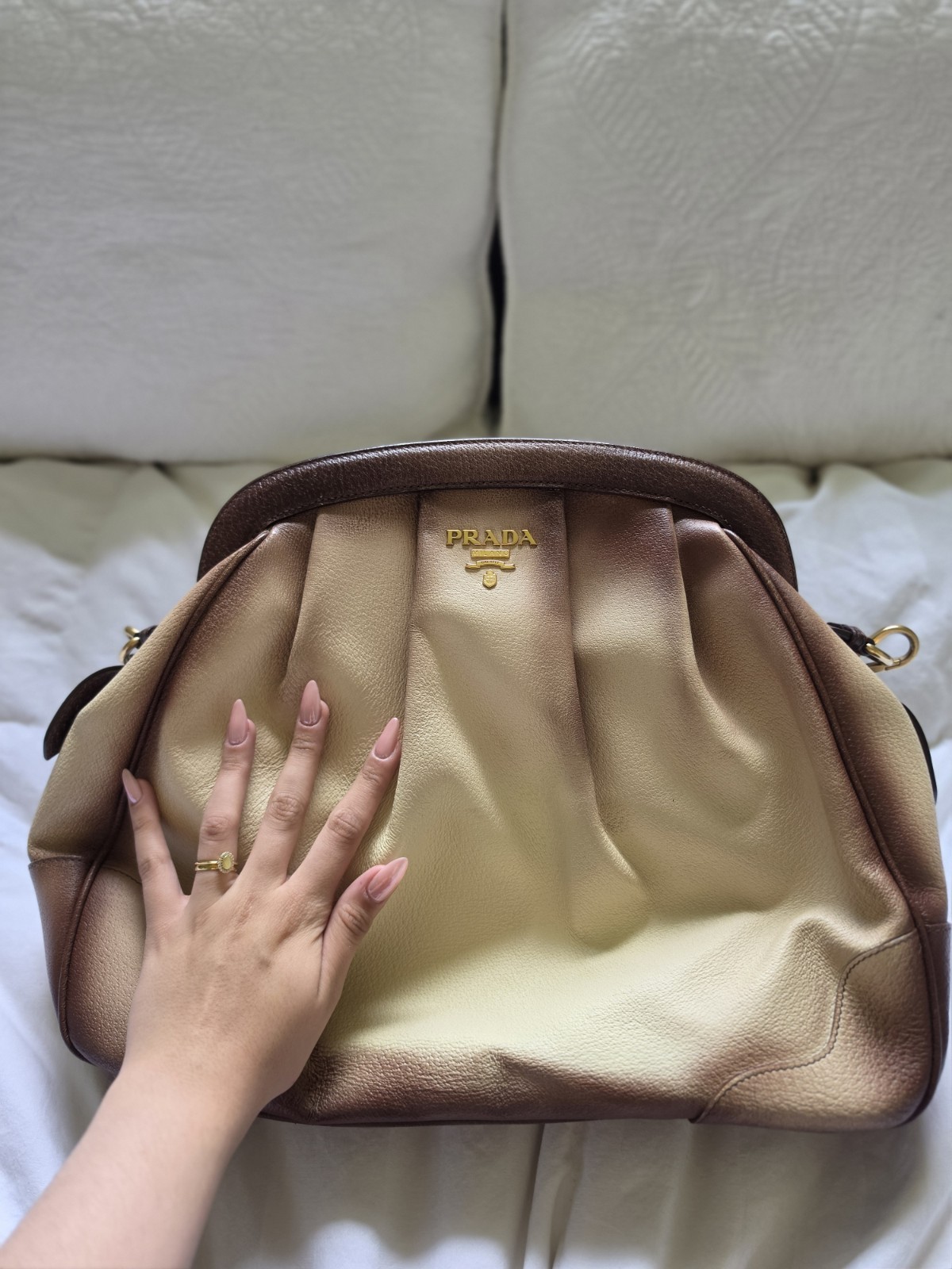 Prada Cinghiale Medium Pleated Frame Satchel Bag