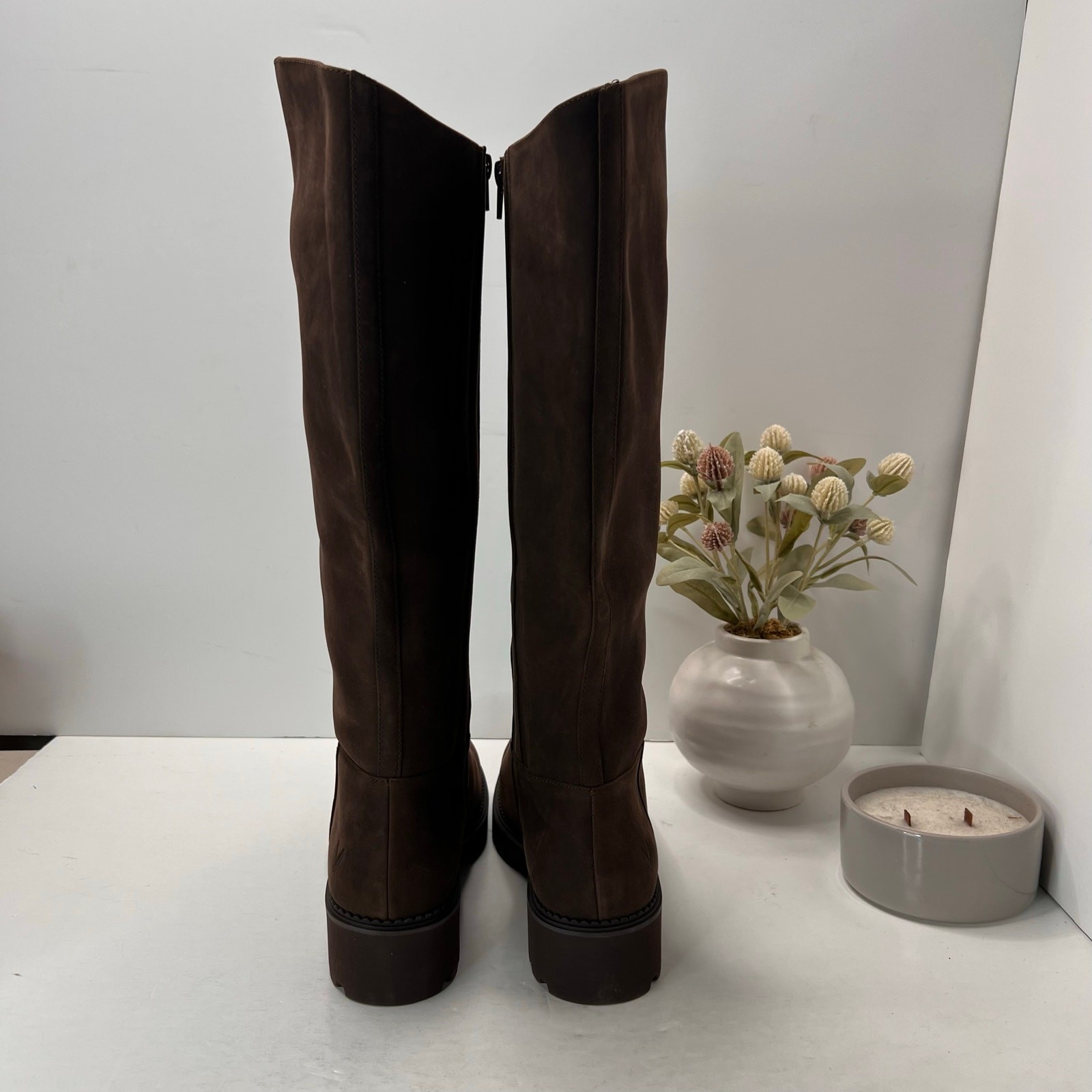 Vionic Fallbrook High Shaft Leather Boots Brown Women’s 9.5 Wide Tried On