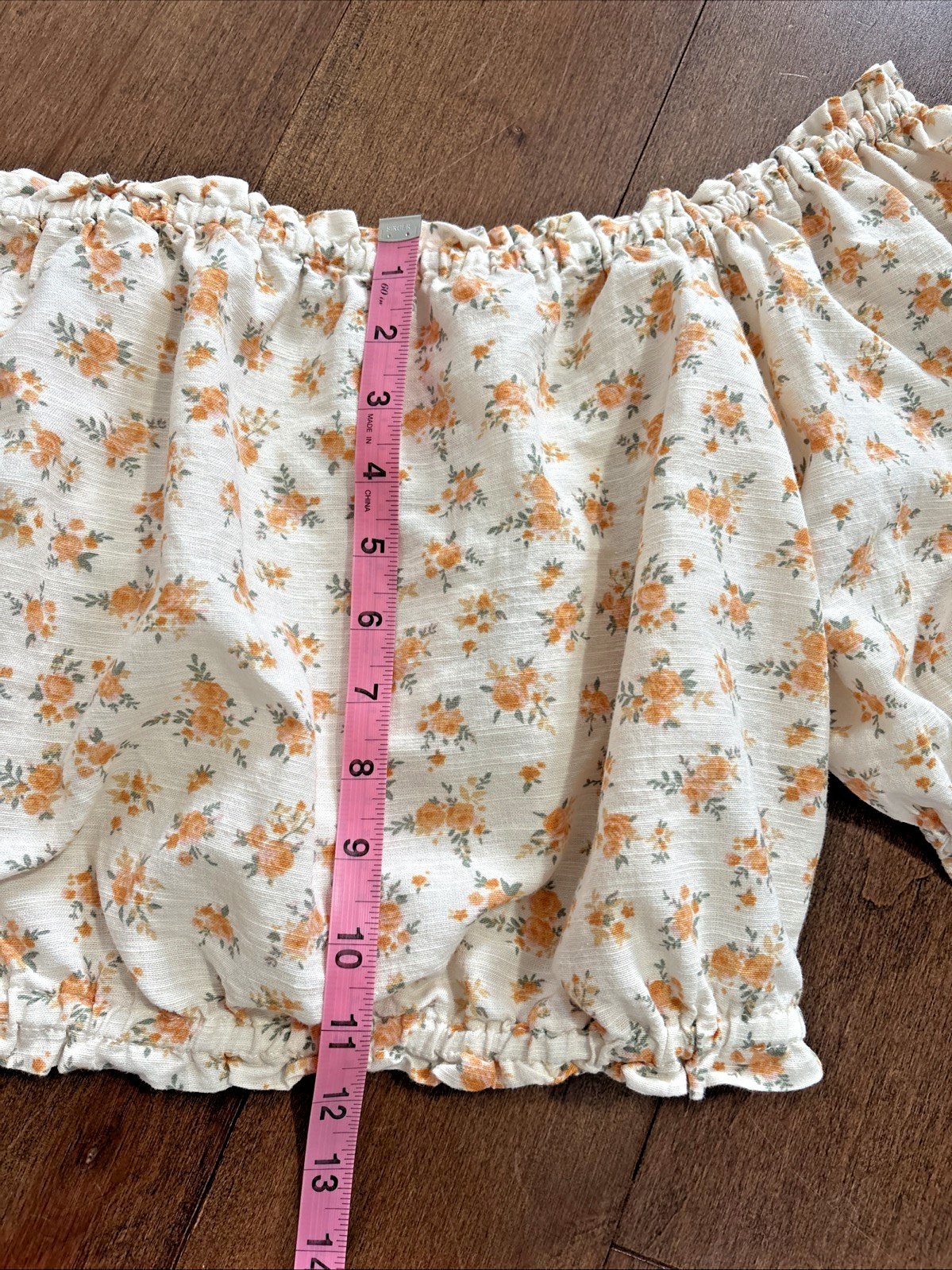 American Eagle Off the Shoulder Bubble Blouse Womens XXL Cream Floral Linen Crop