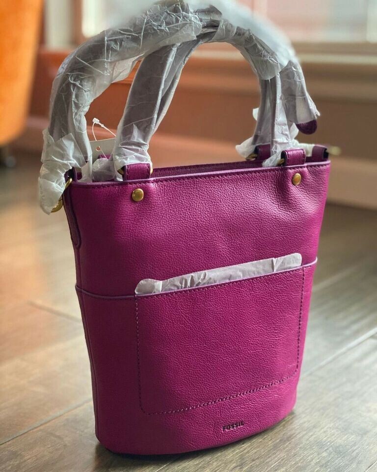Fossil Amelia Bucket Magenta Brass Hardware Pink SHB2393508 NWT $178 Retail