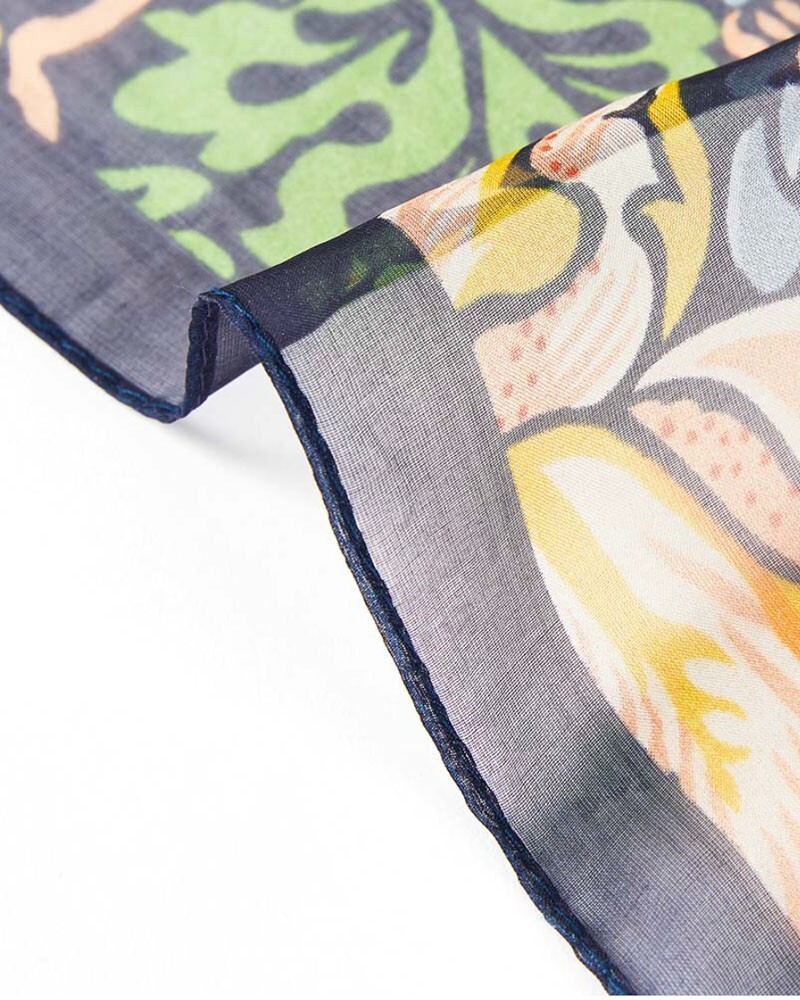 William Morris Strawberry Thief Silk Chiffon Scarf – Blue