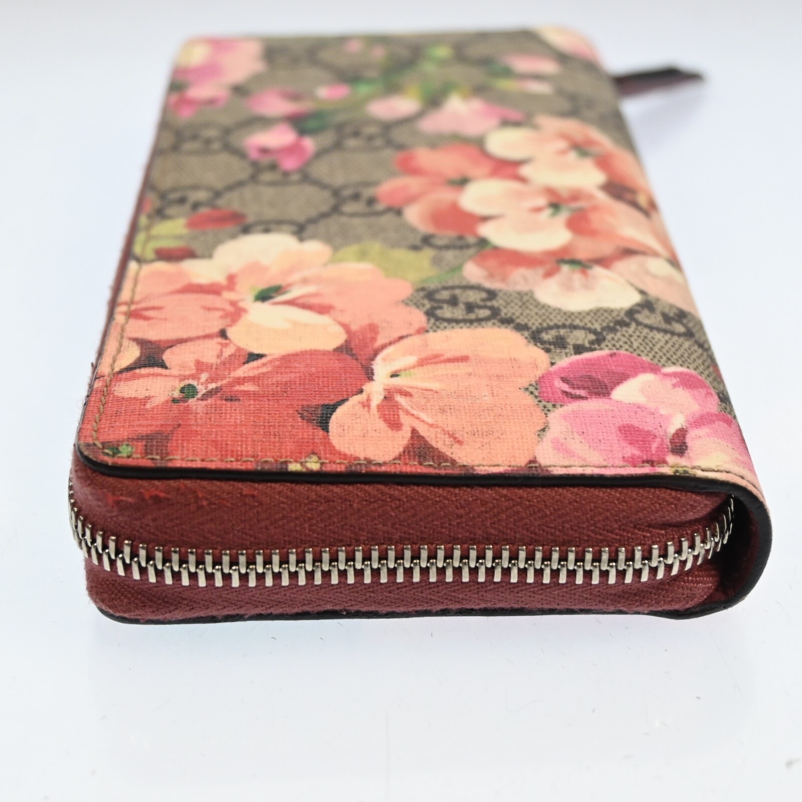 AUTH GUCCI Blooms Round Zipper Long Wallet Pink H2742A706