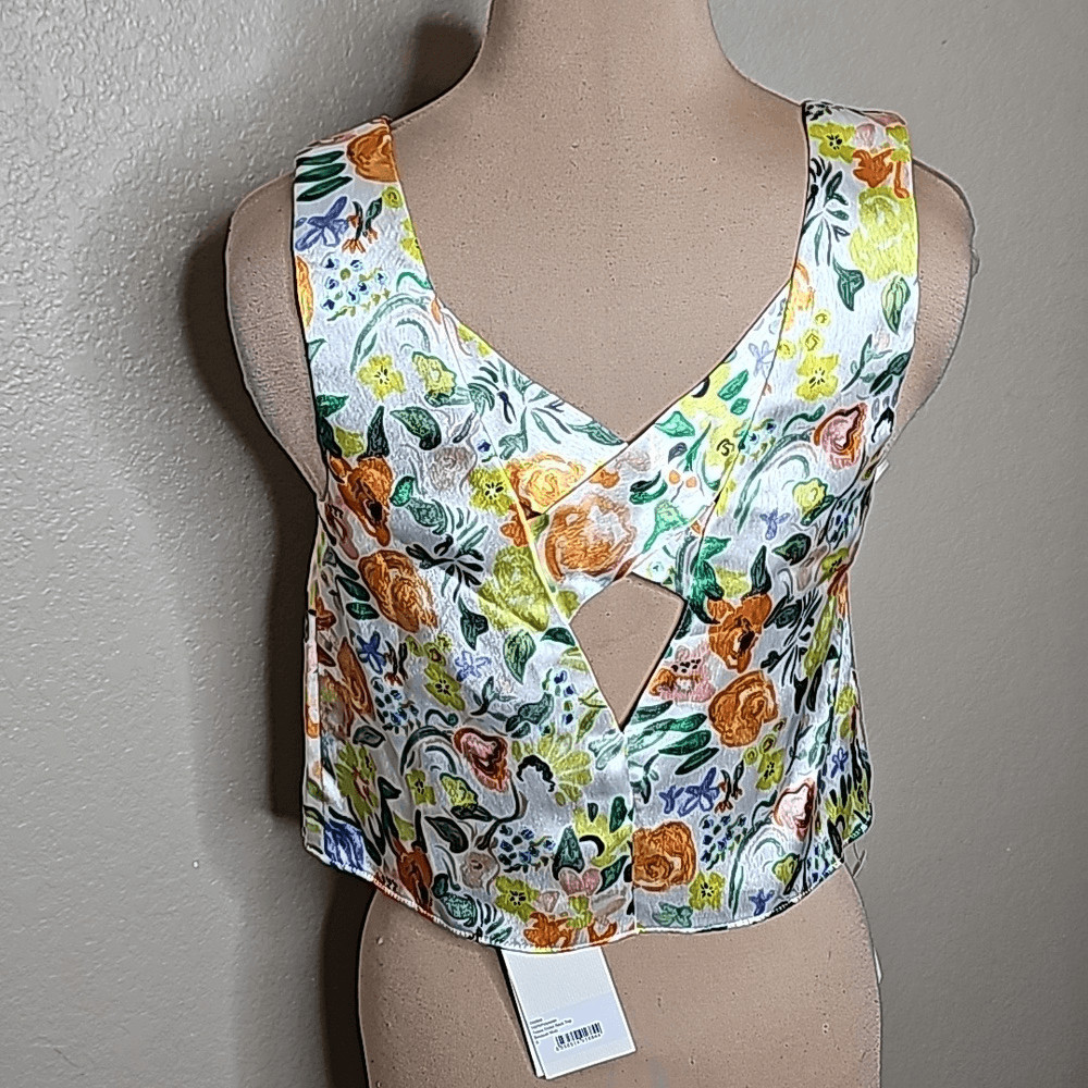 NWT Omnes Tessa Crossback Top Bouquet Floral Print White 8