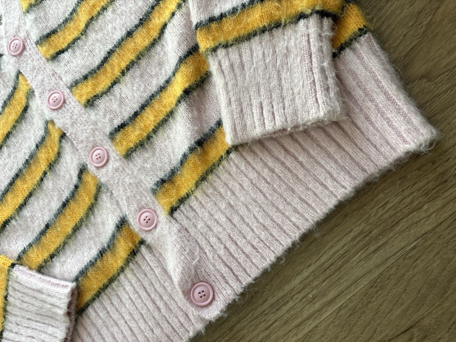 mnml Striped V-Neck Button Front Knit Cardigan