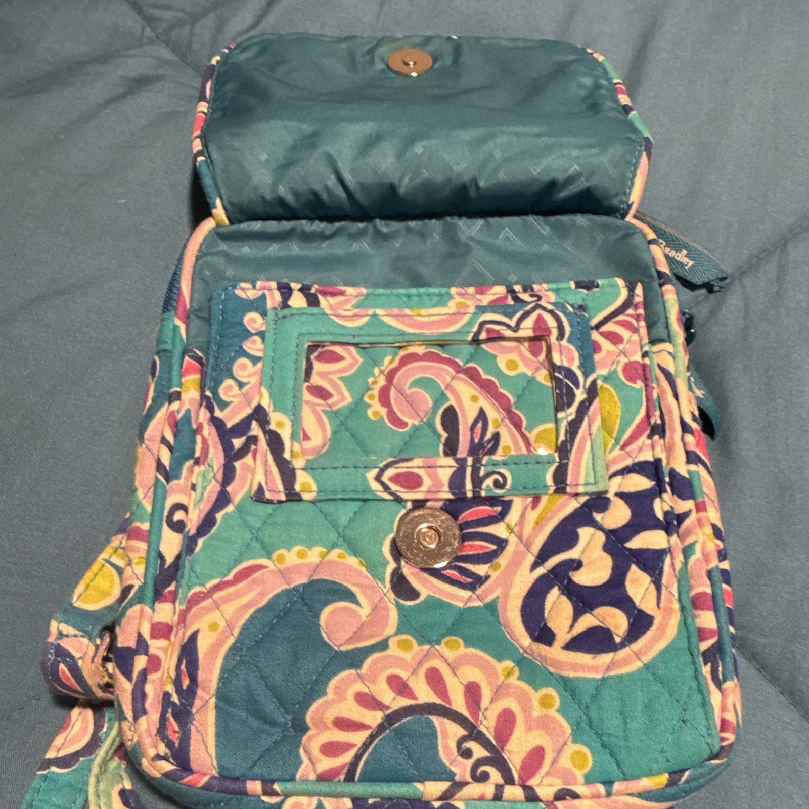 Vera Bradley Paisley Teal Multicolor Crossbody Bag Zip & Magnetic, Pockets