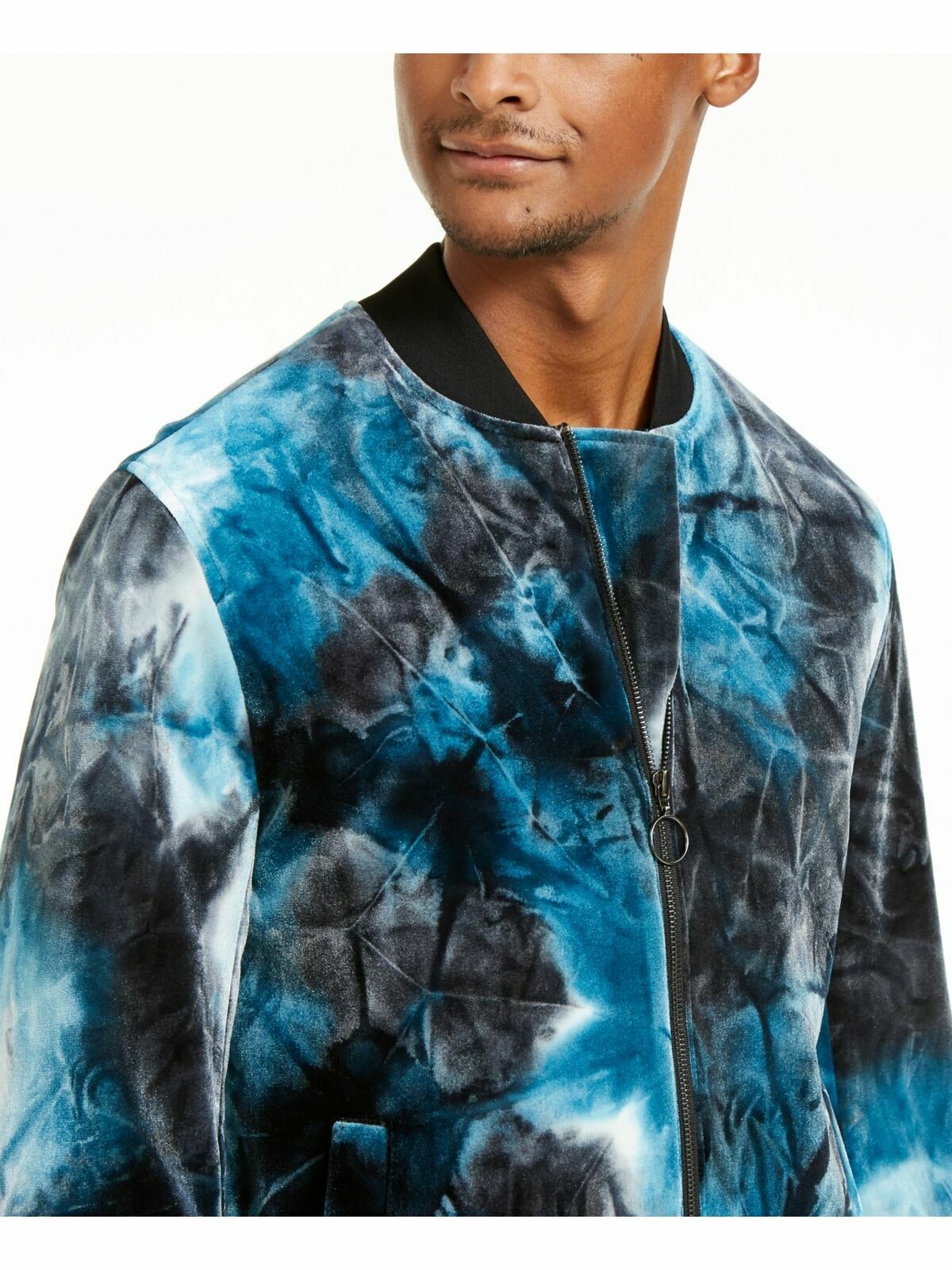 INC INTERNATIONAL CONCEPTS Blue Full Zip Velour Bomber Jacket MSRP $129 Small S