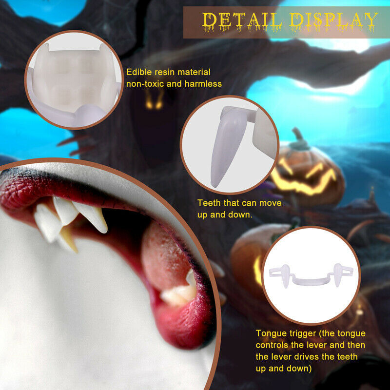 4×Retractable Vampire Teeth Fangs Halloween Cosplay Makeup Zombie Dentures Teeth