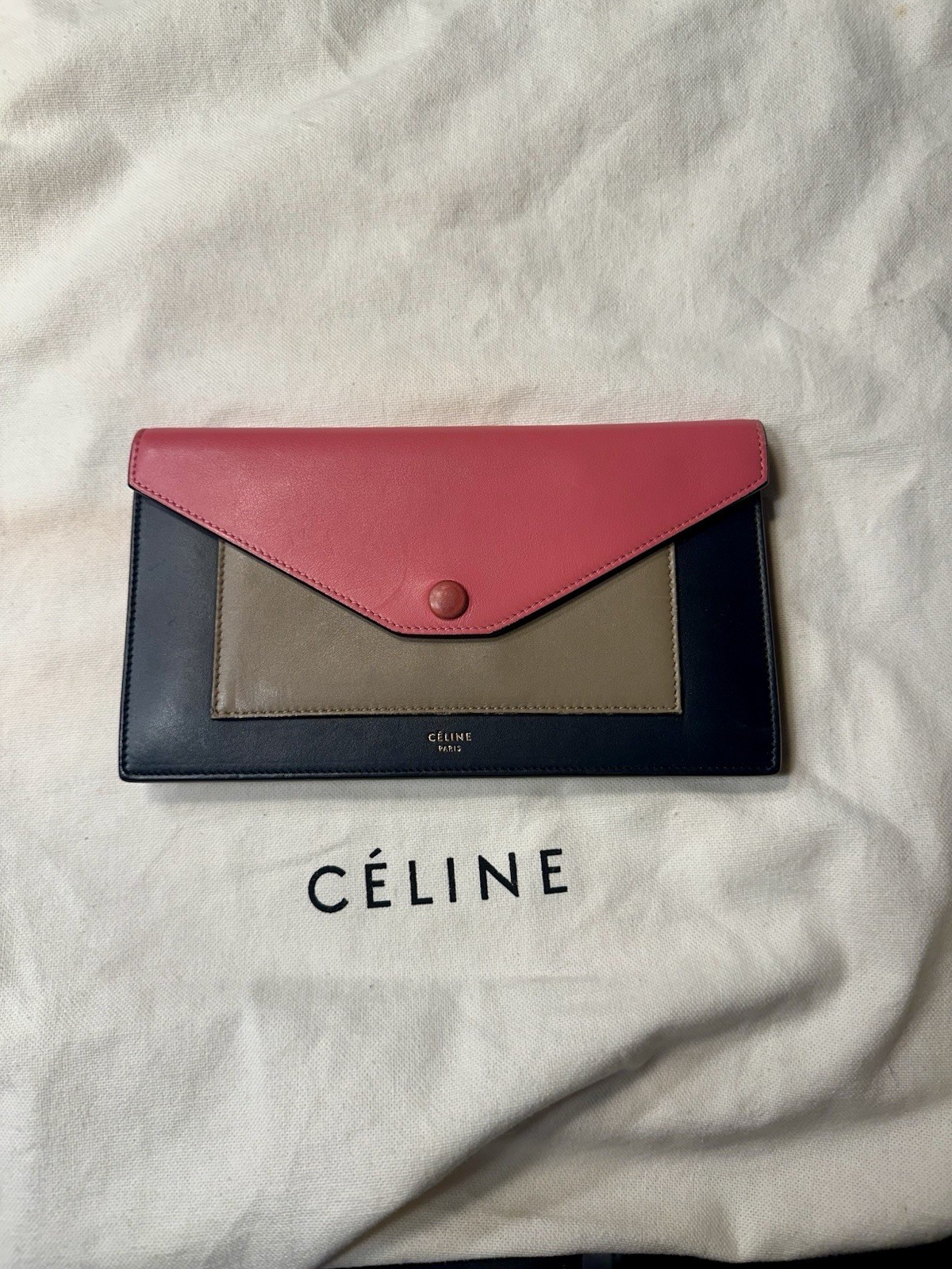 Celine Clutch Small Black, Tan And Pink
