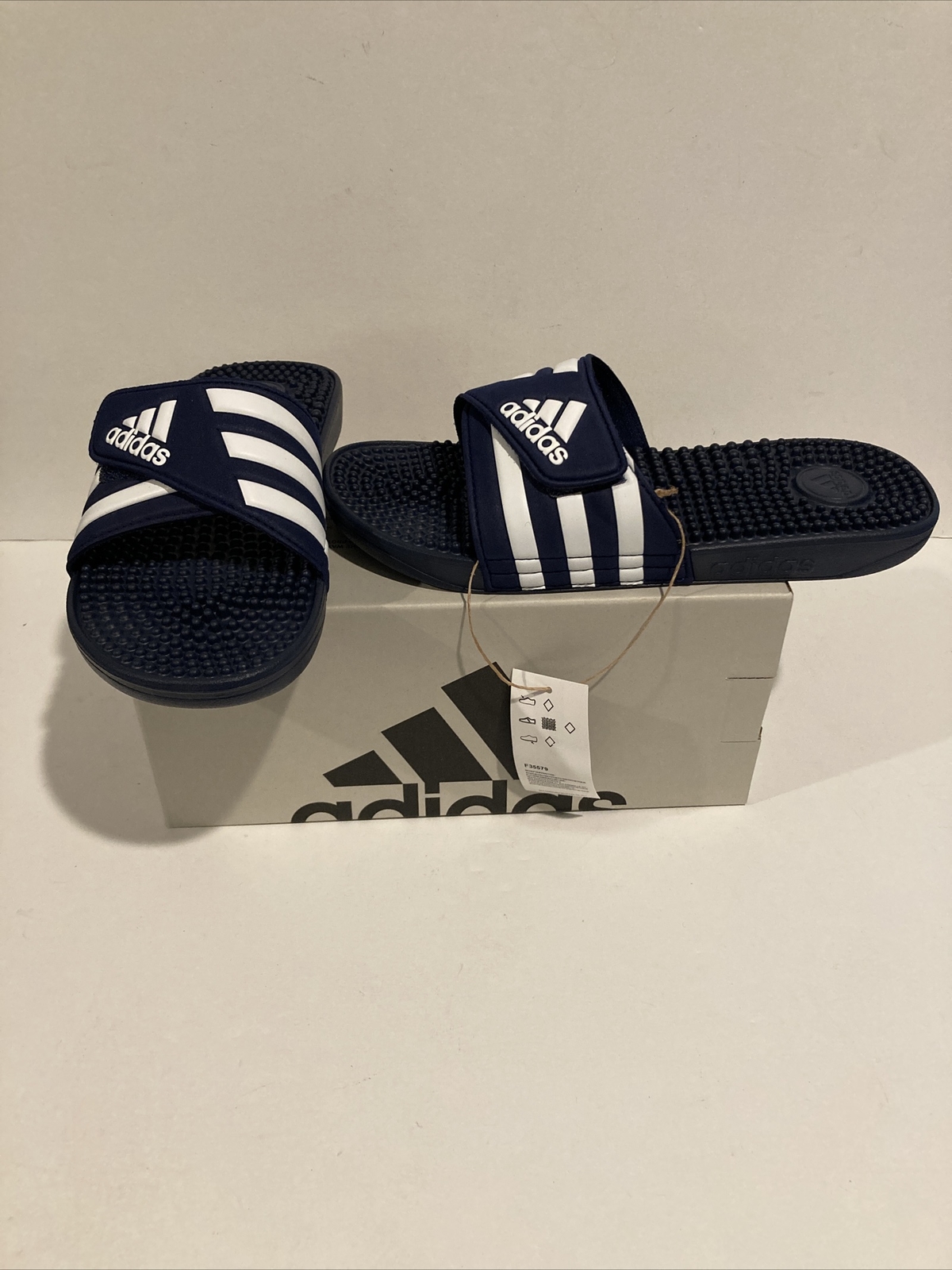 ADIDAS Unisex Adult Adissage Slides Sandal, Dark Blue/White/Dark Blue New W Box