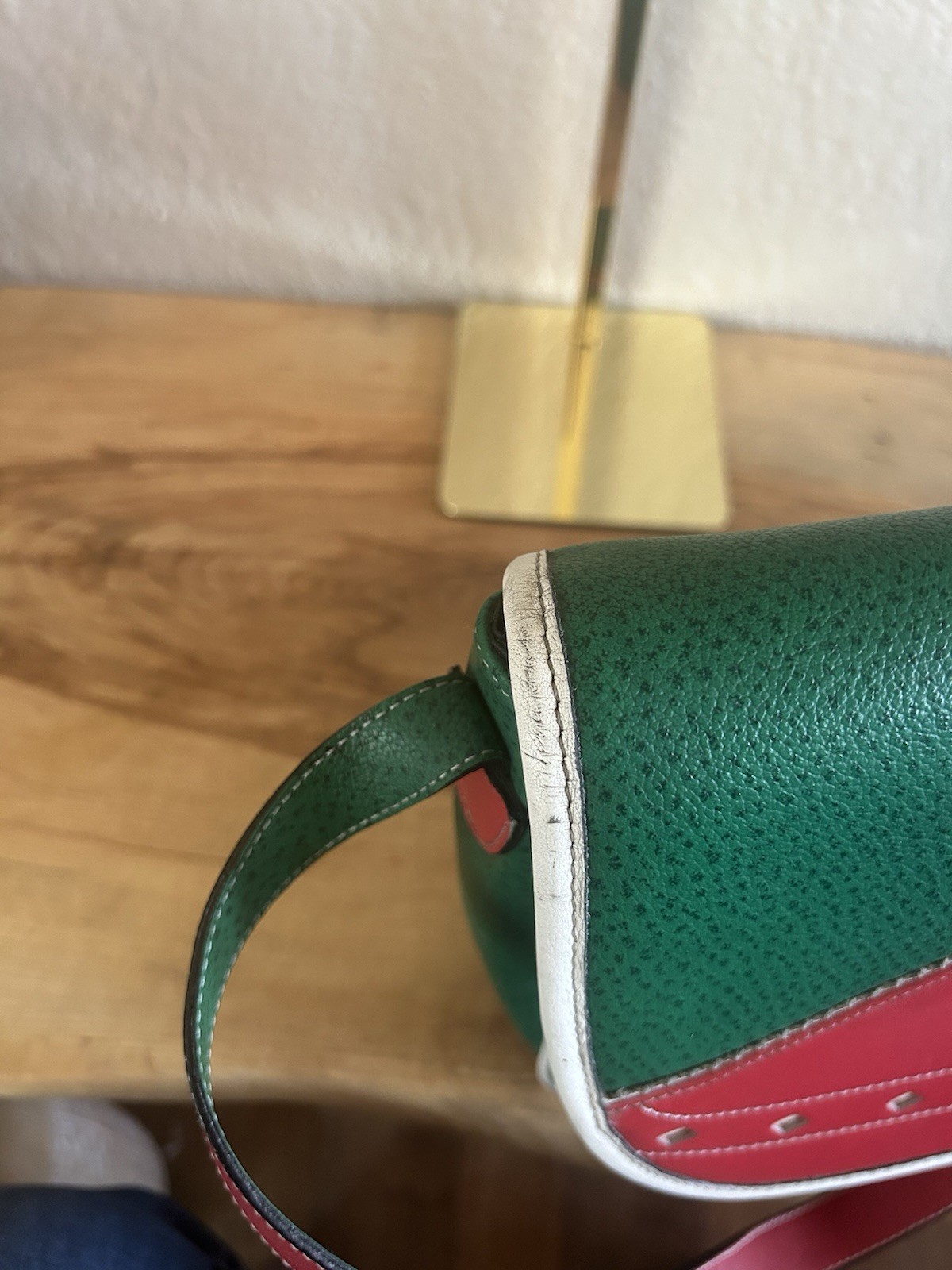 SALAR Milano Italian Leather Colorblock Saddle Shoulder Bag Red & Green