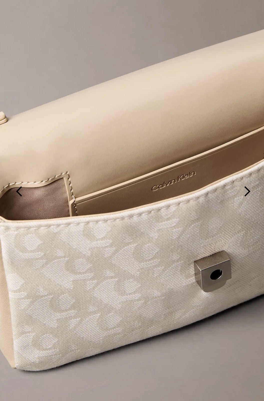 Calvin Klein Women’s Allover Monogram Flap Crossbody Bag Natural AOP Beige