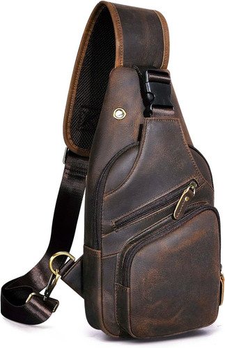 Le’aokuu Men Fashion Casual Tea Designer Travel Hiking Crossbody Chest Brown