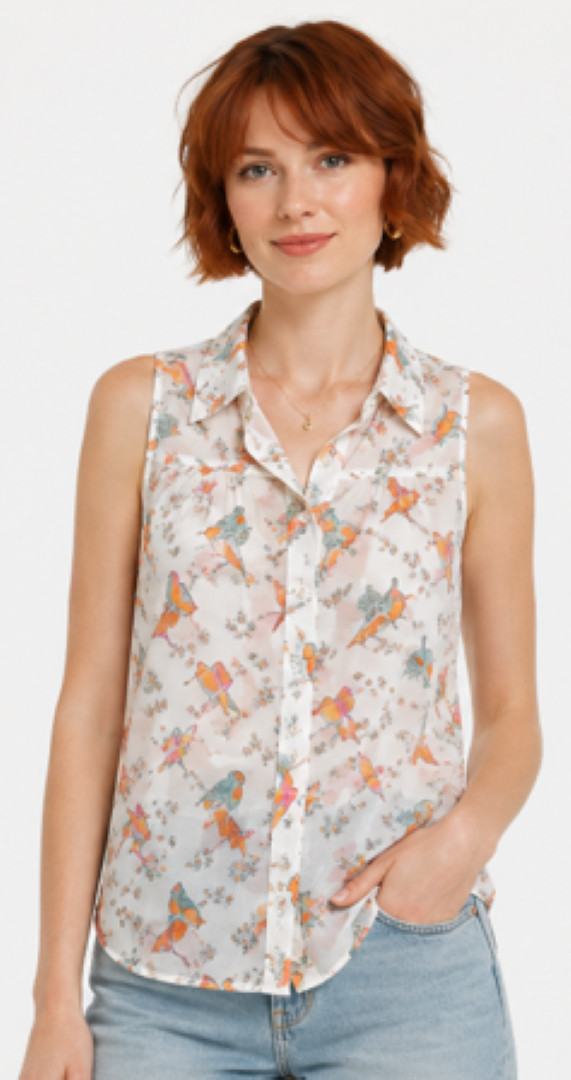 Charlotte Russe Colorful Bird Print Sleeveless Blouse XS Boho Top Blouse
