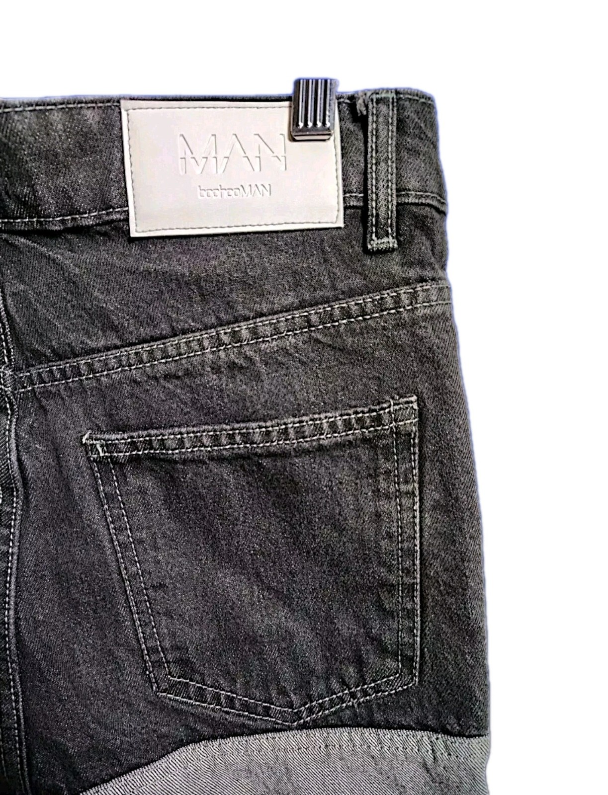 BoohooMan Patchwork Jeans Men’s Size 30×33 Straight Leg Button Fly Black Gray
