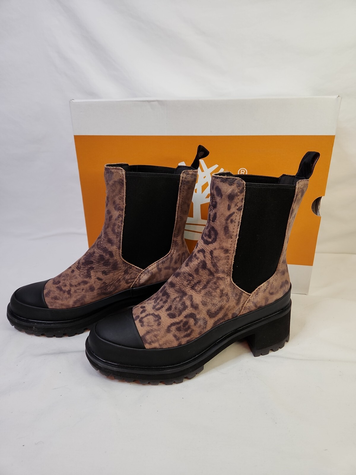 Timberland Boots Women Kori Park Chelsea Brown Leopard Nuback Size 7 M/M 0A5VPC