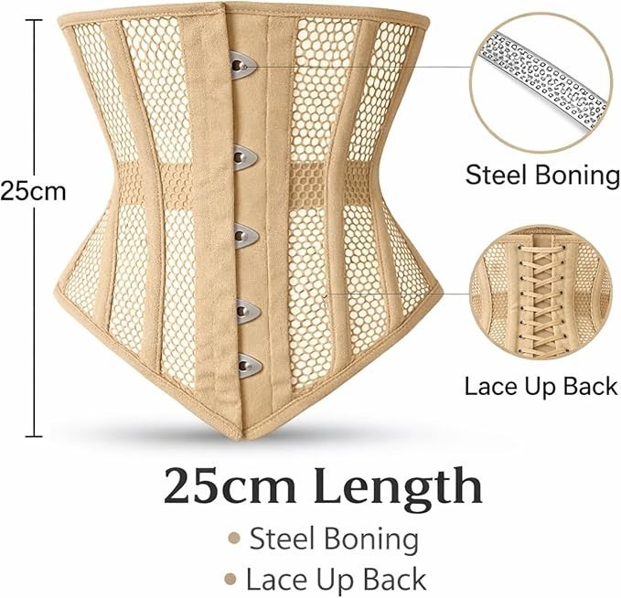Mesh Underbust Corset Waist Trainer Steel Boned Breathable Cotton Shaper